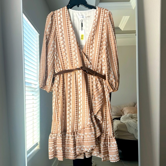 Calvin Klein Embroidered Wrap Dress - Picture 3 of 9